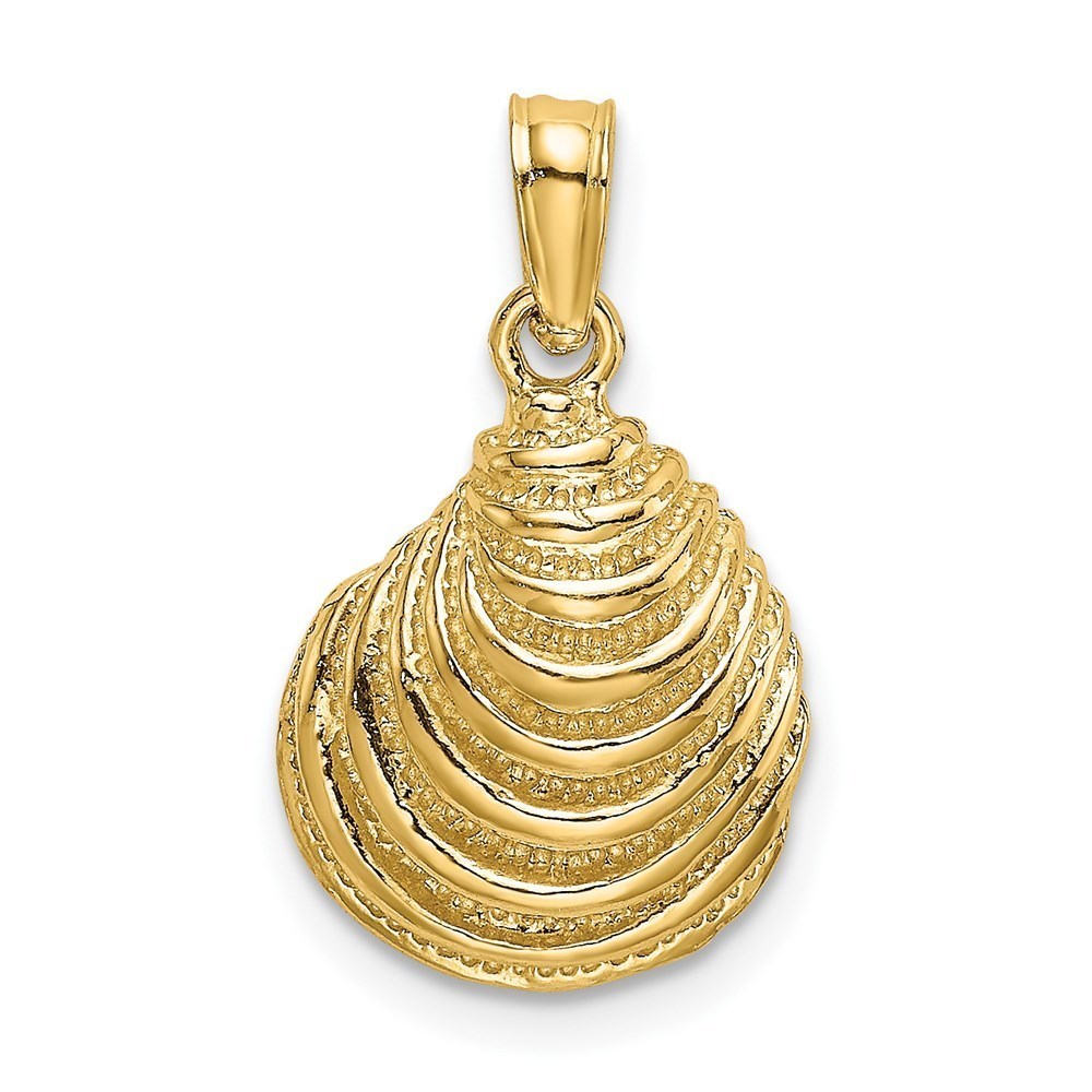 14k Yellow Gold Sea Life Clam Shell Necklace Charm Pendant
